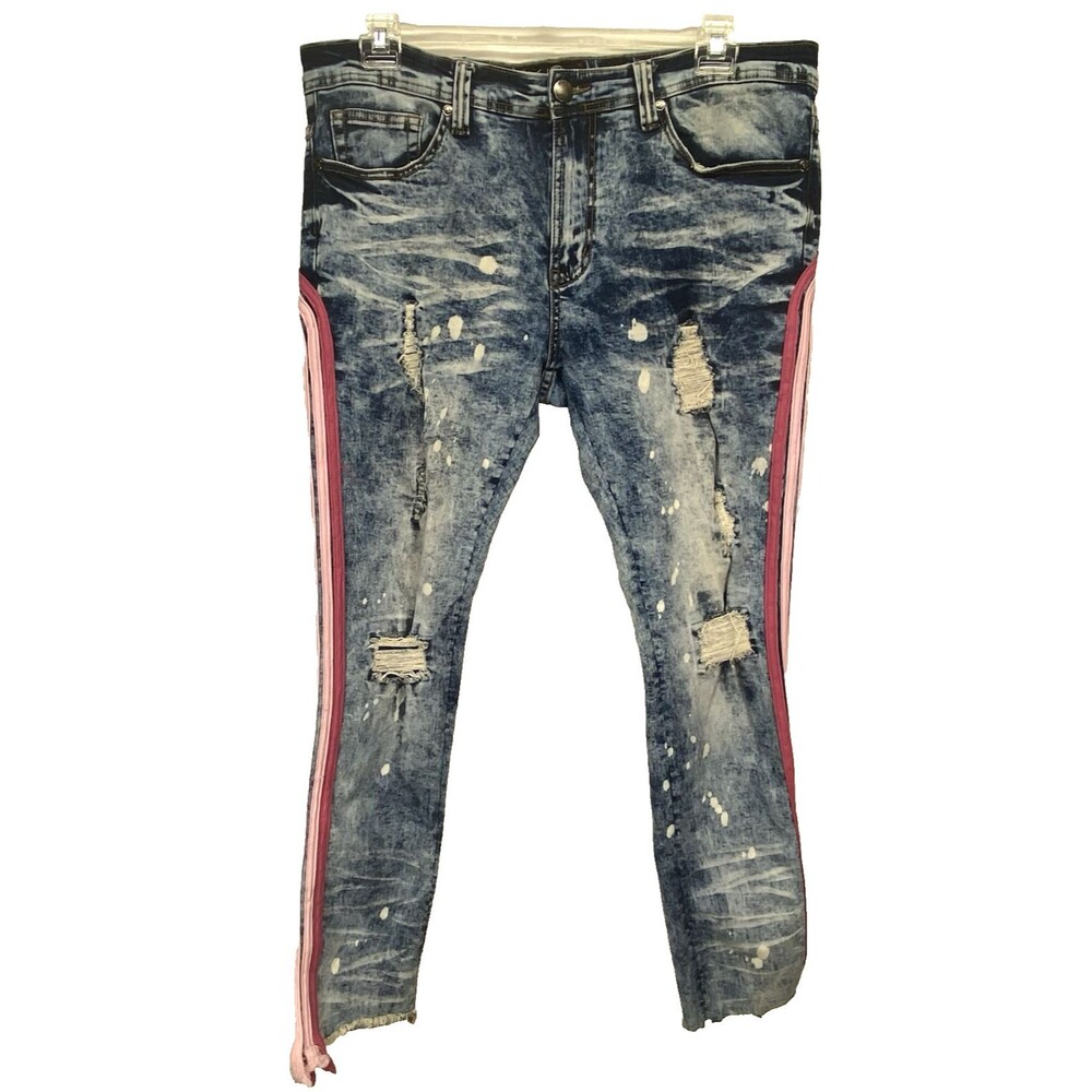 Frost Originals Shredded Denim 36(38)x32 Pink Trim Zipper Pockets Jeans Pants